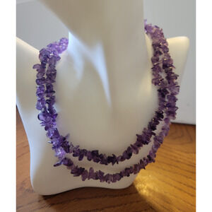 VTG Estate Natural Stone Chip endless Purple Fashion Jewelry Necklace 32" Long